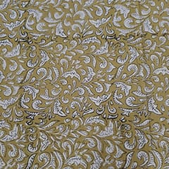 Mustard Colour Cambric Cotton Bagru Printed Fabric