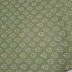 Green Colour Cambric Cotton Dabu Printed Fabric