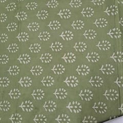 Green Colour Cambric Cotton Dabu Printed Fabric