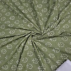 Green Colour Cambric Cotton Dabu Printed Fabric