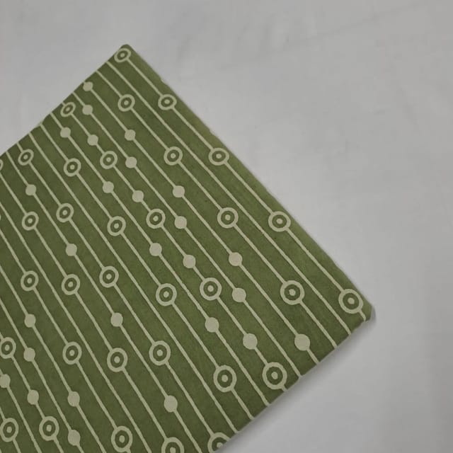 Green Colour Cambric Cotton Dabu Printed Fabric