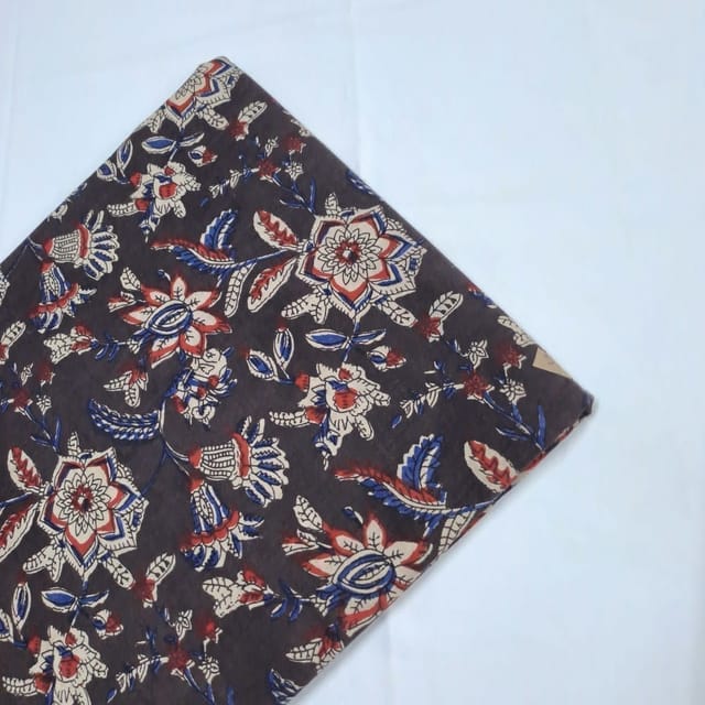 Black Colour Cambric Cotton Kalamkari Printed Fabric