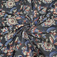 Black Colour Cambric Cotton Kalamkari Printed Fabric