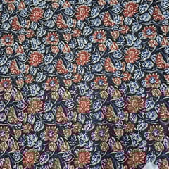 Black Colour Cambric Cotton Kalamkari Printed Fabric