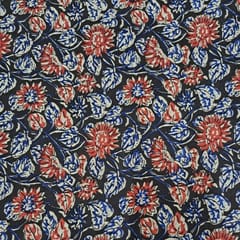 Black Colour Cambric Cotton Kalamkari Printed Fabric