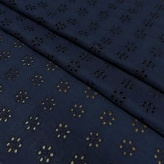Navy Blue Embroidered Cotton Heavy Hakoba Fabric