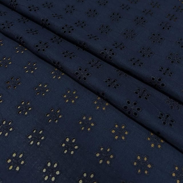 Navy Blue Embroidered Cotton Heavy Hakoba Fabric