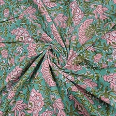 Mint Green Colour Cotton Cambric Printed Fabric