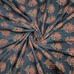 Dark Bottle Green Colour Cotton Cambric Printed Fabric