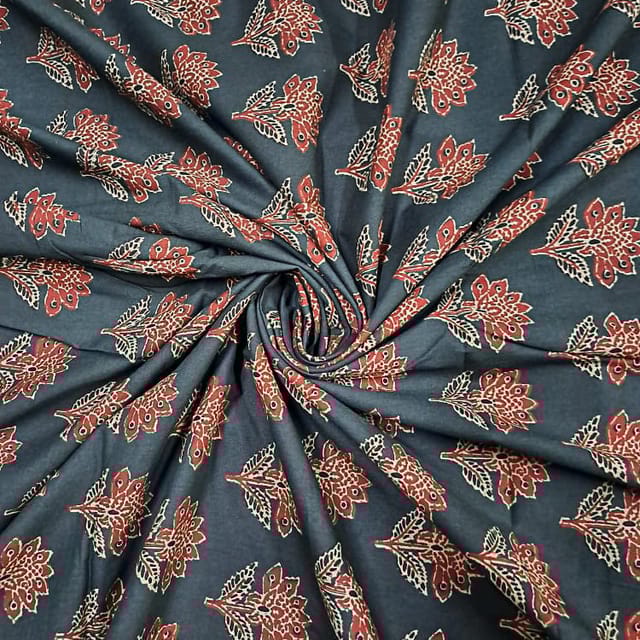 Dark Bottle Green Colour Cotton Cambric Printed Fabric