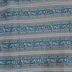 Teal Blue Colour Cotton Dobby Printed Fabric