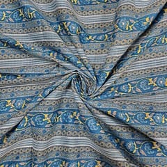 Teal Blue Colour Cotton Dobby Printed Fabric
