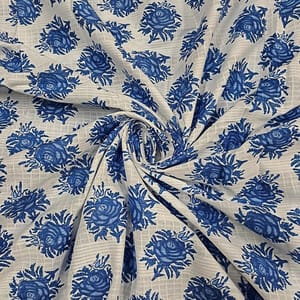 White Colour Cotton Dobby Printed Fabric