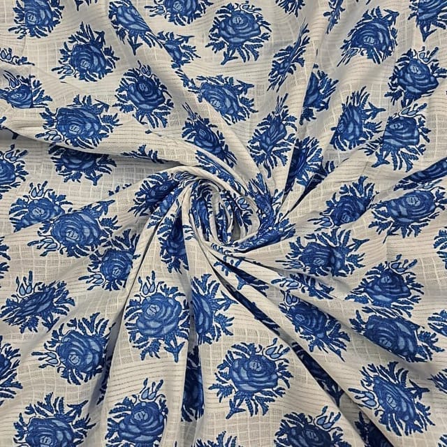 White Colour Cotton Dobby Printed Fabric