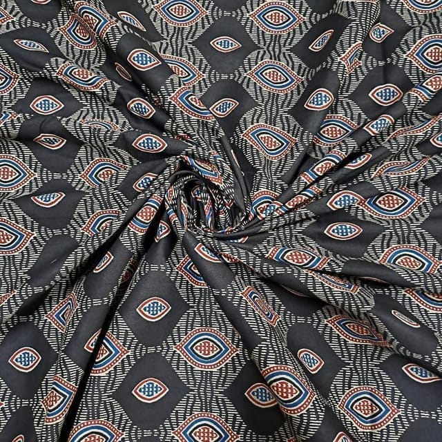 Black Colour Cotton Cambric Printed Fabric