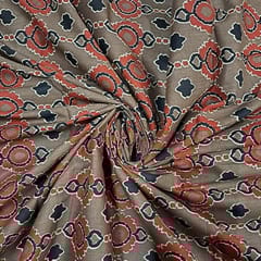 Brown Colour Cotton Cambric Printed Fabric