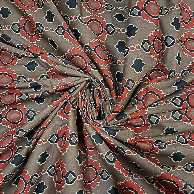 Brown Colour Cotton Cambric Printed Fabric