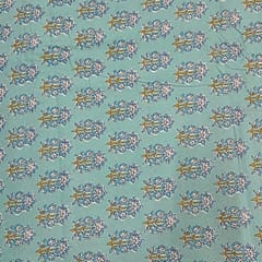 Sea Blue Colour Cotton Cambric Printed Fabric