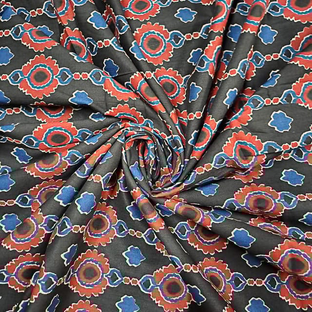 Black Colour Cotton Cambric Printed Fabric