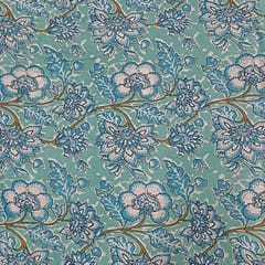 Sea Blue Colour Cotton Cambric Printed Fabric