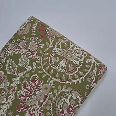 Mehendi Green Colour Cotton Cambric Discharge Printed Fabric