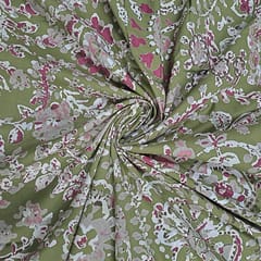 Mehendi Green Colour Cotton Cambric Discharge Printed Fabric