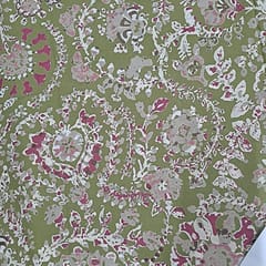 Mehendi Green Colour Cotton Cambric Discharge Printed Fabric