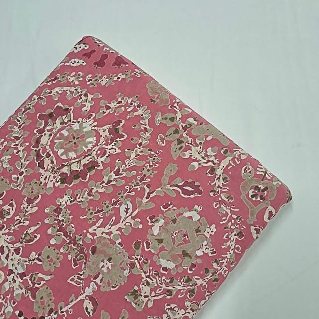 Baby Pink Colour Cotton Cambric Discharge Printed Fabric