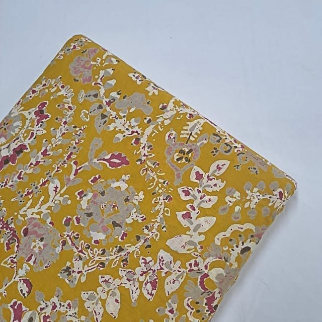 Yellow Colour Cotton Cambric Discharge Printed Fabric