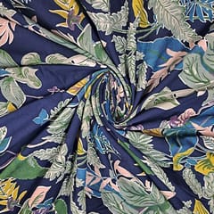 Navy Blue Colour Cotton Cambric Discharge Printed Fabric