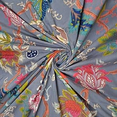 Grey Colour Cotton Cambric Discharge Printed Fabric