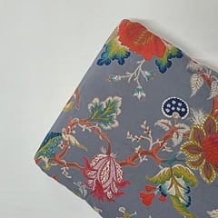 Grey Colour Cotton Cambric Discharge Printed Fabric