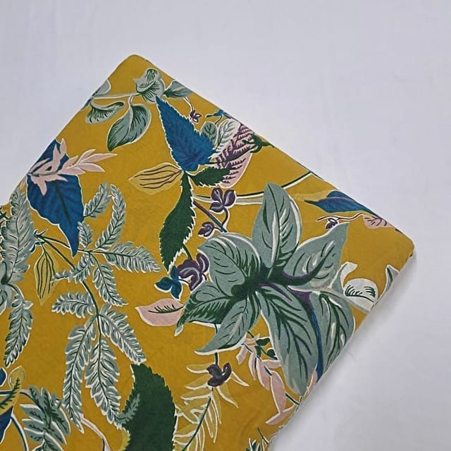 Mustard Colour Cotton Cambric Discharge Printed Fabric