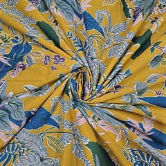 Mustard Colour Cotton Cambric Discharge Printed Fabric