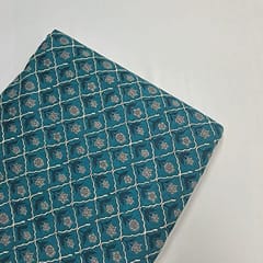 Peacock Blue Colour Cotton Cambric Printed Fabric