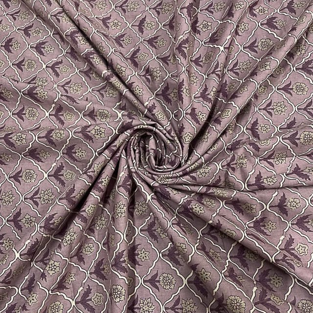 Lilac Colour Cotton Cambric Printed Fabric