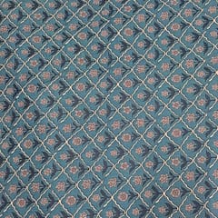 Peacock Blue Colour Cotton Cambric Printed Fabric