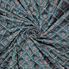Peacock Blue Colour Cotton Cambric Printed Fabric