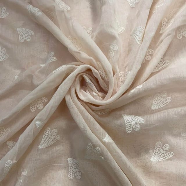Peach Abstract Chanderi Mul Embroidered Fabric