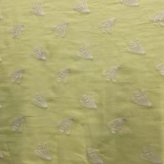 Lemon Yellow Abstract Chanderi Mul Embroidered Fabric