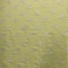 Lemon Yellow Abstract Chanderi Mul Embroidered Fabric