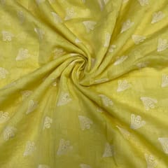 Lemon Yellow Abstract Chanderi Mul Embroidered Fabric