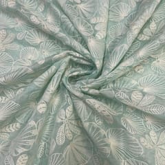 Sky Blue Floral Chanderi Mul Embroidered Fabric