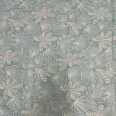 Sky Blue Floral Chanderi Mul Embroidered Fabric