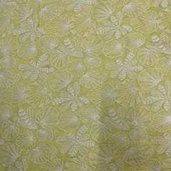 Lemon Yellow Floral Chanderi Mul Embroidered Fabric