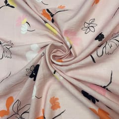 Baby Pink Floral Cotton Linen Printed Fabric