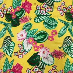 Yellow Green Floral Pure Chanderi Printed Fabric