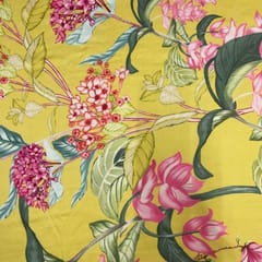 Yellow Floral Pure Chanderi Printed Fabric