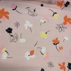 Baby Pink Floral Cotton Linen Printed Fabric