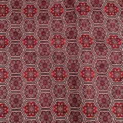 Maroon Black Geometric Pure Chanderi Printed Fabric